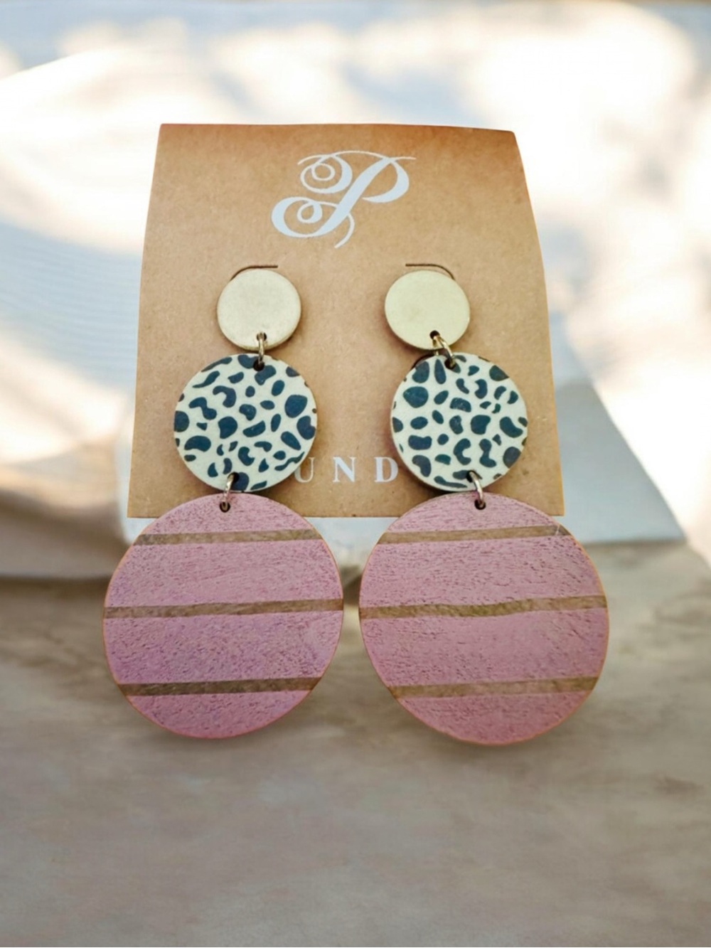 Pink & Gold Double Drop Earrings with Animal Print NEW